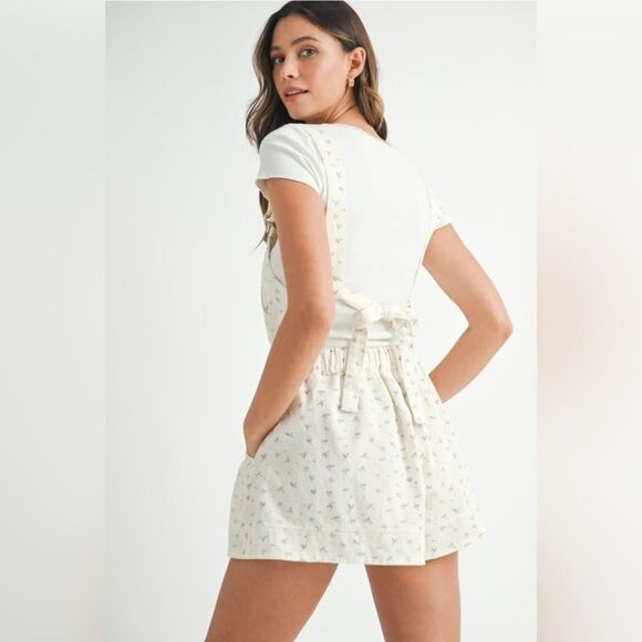 Whitney Cream Floral Overall Romper - Picture 7 of 14